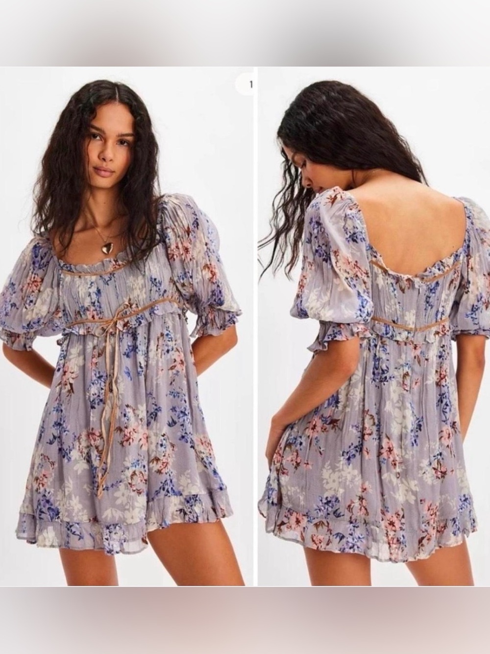 Floral Puff-Sleeve Mini Dress - Lavender